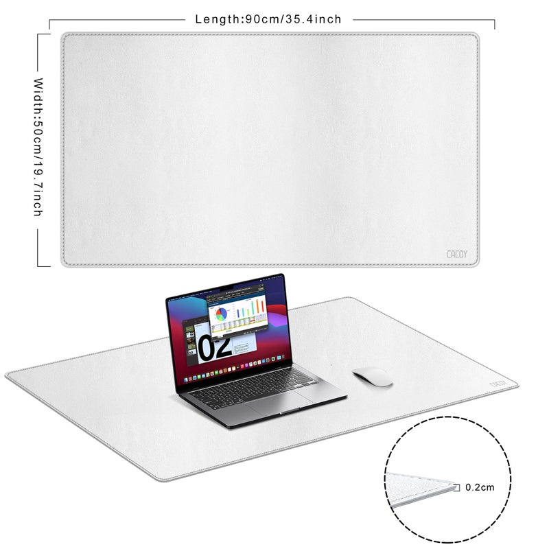 Cacoy 40" x 16" Oversized PU Leather Desk Mat, Extended Gaming Mouse Pad Writing Mat, Leather Desk Pad Blotters Protector for Office, Home, Computer, Laptop - White - Image 3